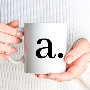 Mug Monogramme Simple Elegant Noir Blanc Nom initial