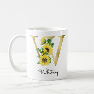 Mug Monogramme Soleil Doré Fleur Initiale W