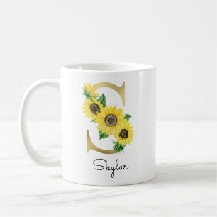 Mug Monogramme Soleil Doré Tournesol Féminin Floral In