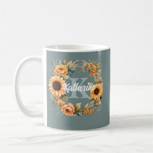 Mug Monogramme tendance Elegant Aquarelle Fleurs