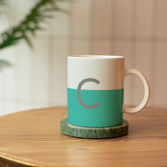 Mug Monogramme Turquoise aquarelle classique (Monogram Teal Mug)