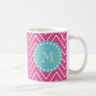 Mug Monogramme turquoise du motif   de Chevron de