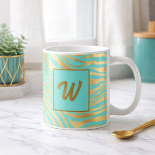 Mug Monogramme Turquoise et Poster de animal or