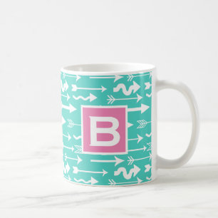 Mug Monogramme Turquoise et rose Motif des Flèches bra