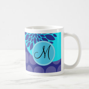 Mug Monogramme Turquoise initial Pois pourpres personn