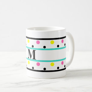 Mug Monogramme Turquoise Pois rose jaune