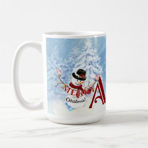 Mug Monogramme Un Joyeux Snowy Noël Snowman Trees