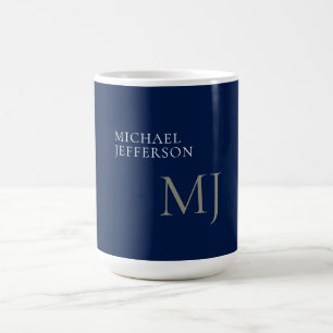 Mug Monogramme uni bleu foncé tendance affaires