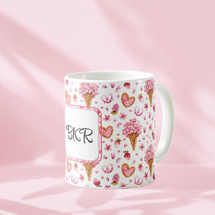 Mug Monogramme, Valentine Candy & Hydrangea Motif 11oz