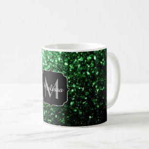 Mug Monogramme vert foncé faux parties scintillant sci