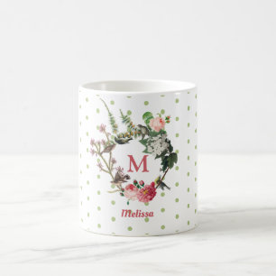 Mug Monogramme Vintage Floral et Pois de couronne d'oi