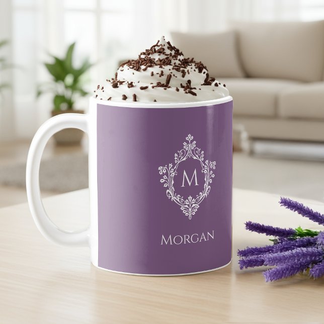 Mug Monogramme Violet Poussiéreux Nom & Initiale de Bl (Créateur téléchargé)