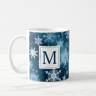 Mug Monogramme Winter Wonderland Flèches de neige Bleu