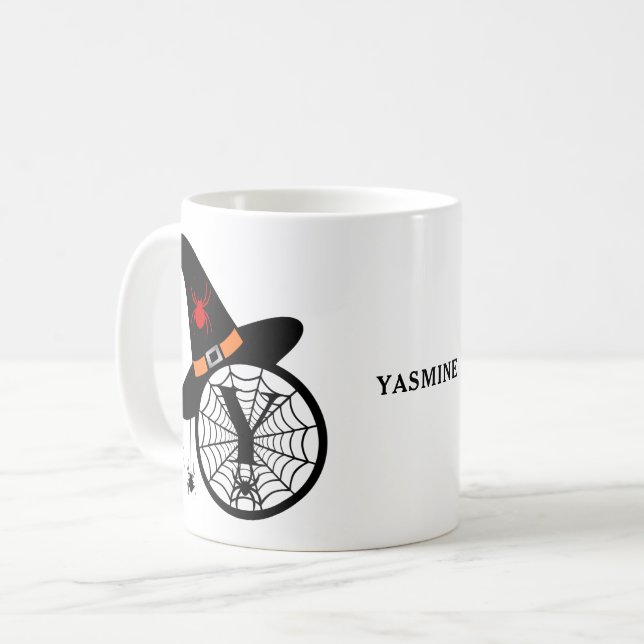 Mug Monogramme Y Araignées de sorcières d'Halloween Vo (Devant gauche)