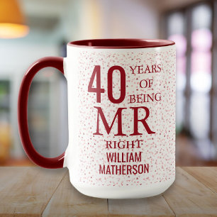 Mug Monsieur Right Fun 40e Anniversaire Cœurs Rubis