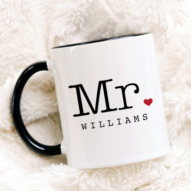 Mug Monsieur Vintage Mariage Personnalisé Monogramme (Créateur téléchargé)