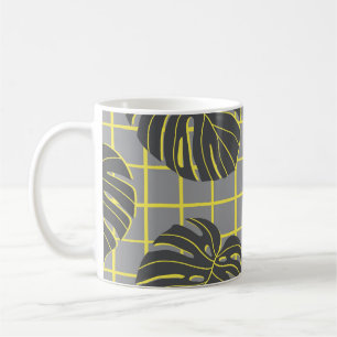 Mug Monstera Feuilles : Jaune-Gris moderne Abstrait