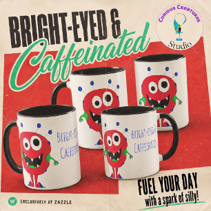 Mug Monstre de dessin animé rouge souriant dessiné à l