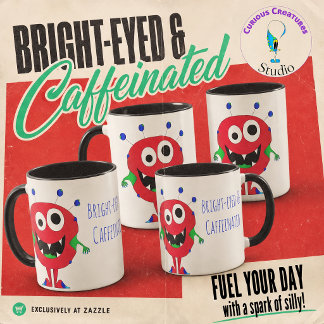 Mug Monstre de dessin animé rouge souriant dessiné à l