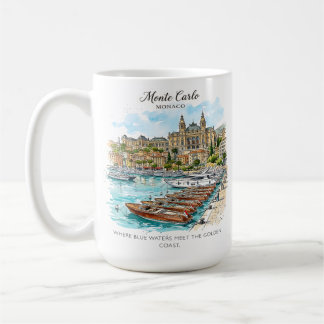 Mug Monte Carlo Monaco Aquarelle Yacht Port