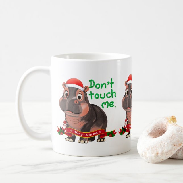 Mug Moo Deng Hippo pour Joyeux Noël (Avec donut)