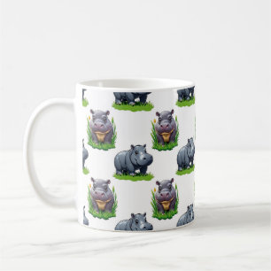 Mug Moo Deng Hippopotamus Animal Motif Design