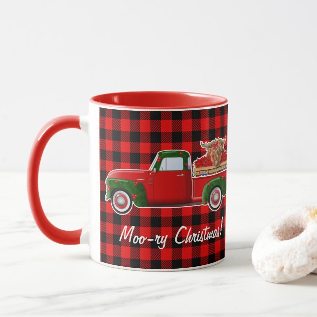 Mug Moo-ry Noël vache Highland dans Petit Camion Rouge (Avec donut)