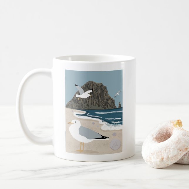 Mug Morro Rock Central California Illustration Seagull (Avec donut)