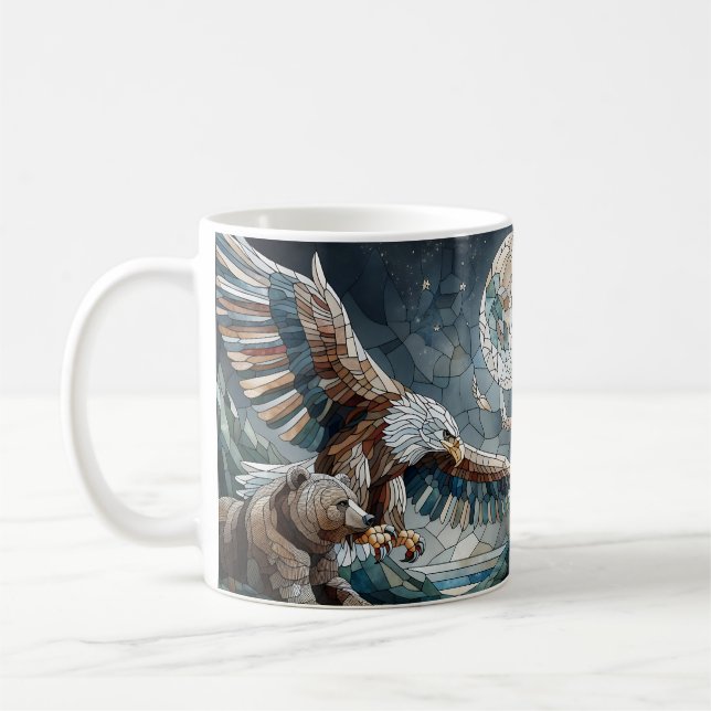Mug Mosaic Ai Art | Ours Brown et Pleine lune d'aigle (Gauche)