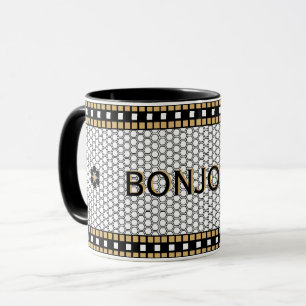 Mug Mosaic noir blanc et or avec texte personnalisé