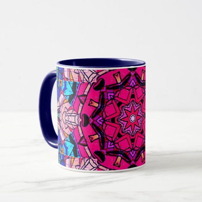Mug Mosaic rose Mandala Floral Psychédélique Rétro (Devant gauche)