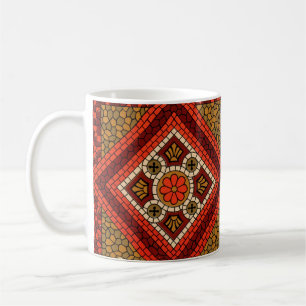 Mug Mosaïque Abstrait Floral Art rouge et marron