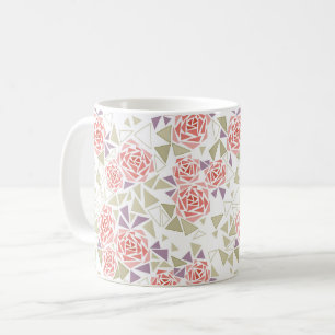 Mug mosaïque florale beige olive motif rétro 