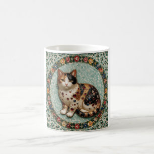 Mug Mosaïque florale de chat calicot fin de style anti