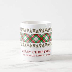 Mug Motif à carreaux d'arbre de Noël vintage rouge ver