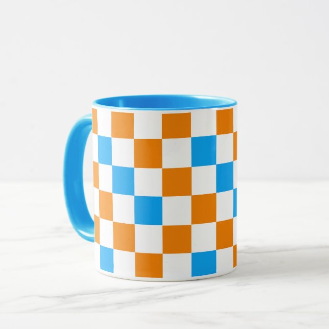 Mug Motif à carreaux orange blanc et bleu  (Devant gauche)