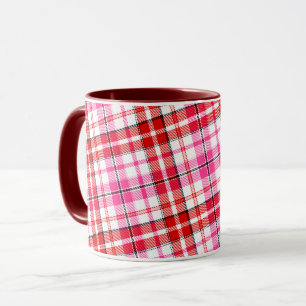 Mug Motif à carreaux Tartan Blanc Rouge Rose