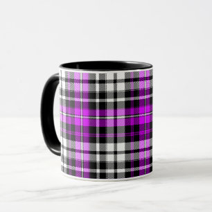 Mug Motif à carreaux Tartan noir blanc violet 