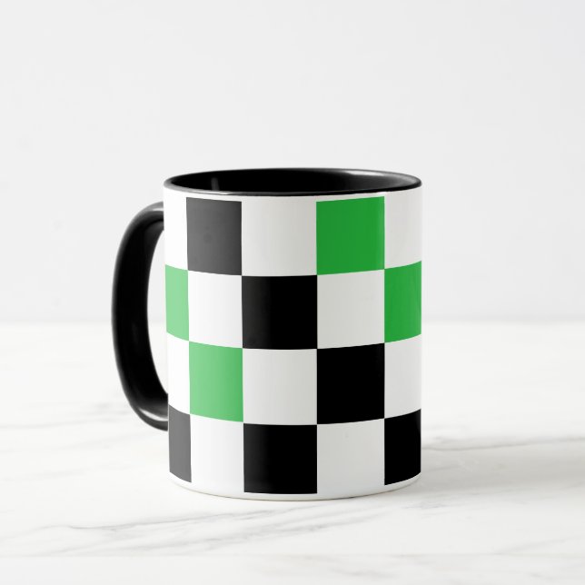 Mug Motif à carreaux vert noir et blanc  (Devant gauche)