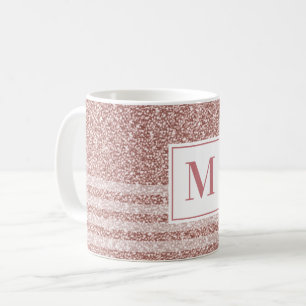 Mug Motif à rayures pailletées or rose monogramme