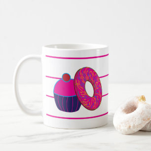 Mug Motif à rayures roses de cupcake de beignes