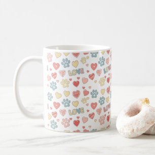 Mug Motif "AMOUR" avec empreintes de pattes et cœurs p