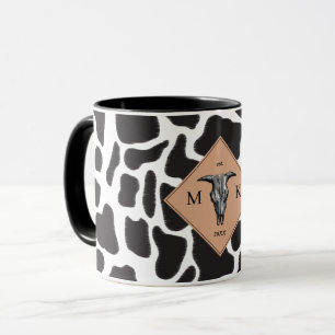 Mug Motif animal noir et blanc Vache tache Monogramme