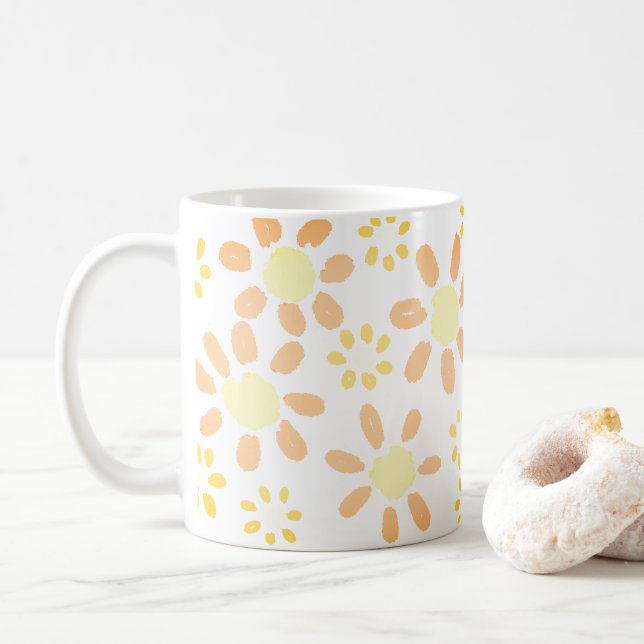 Mug Motif aquarelle de fleur de marguerite jaune orang (Avec donut)