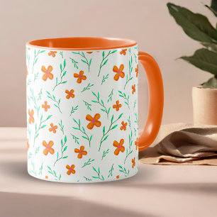 Mug Motif aquarelle de fleurs et brindilles orange