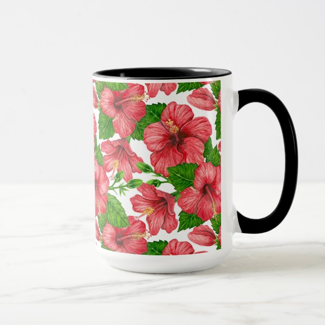 Mug Motif aquarelle d'hibiscus rouge (Droite)