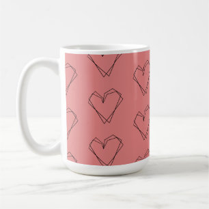 Mug Motif Art en ligne de cœur Noir Rose