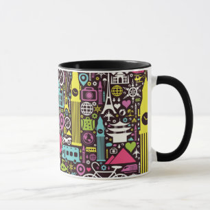 Mug Motif au néon d'icônes du monde