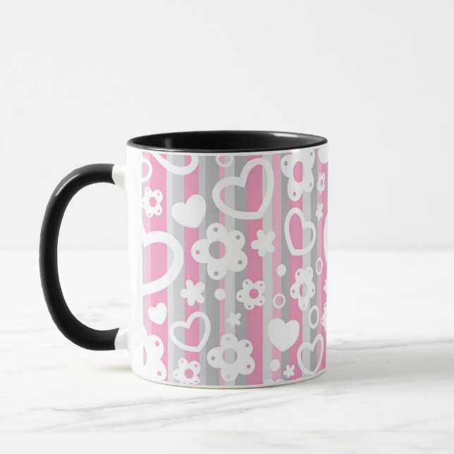 Mug Motif avec des coeurs et des fleurs (Gauche)
