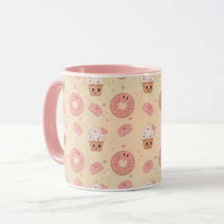 Mug Motif beignets roses et cupcakes rétro